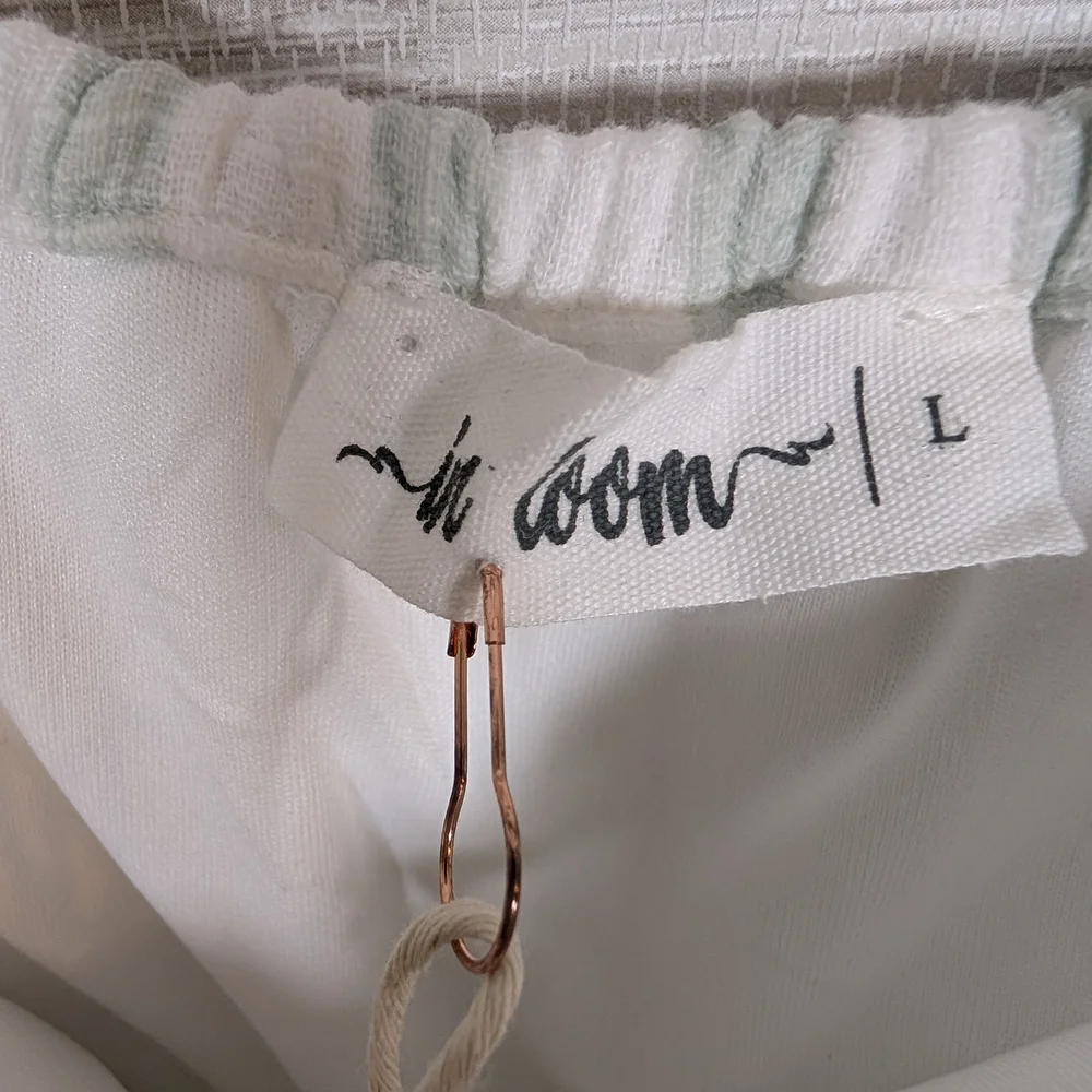 In Loom Seafoam Green And White Striped Gauze Mini Dress High Low Large NWT - Picture 9 of 14